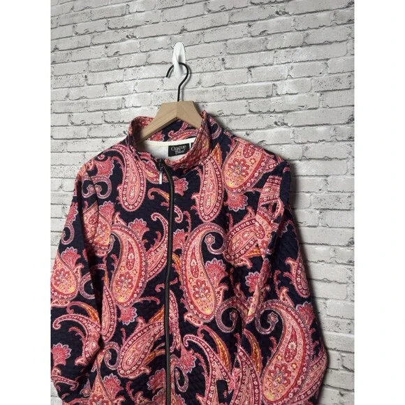 Onque Casual Women's Paisley Floral Full Zip Jacket - Size L - Picture 2 of 5